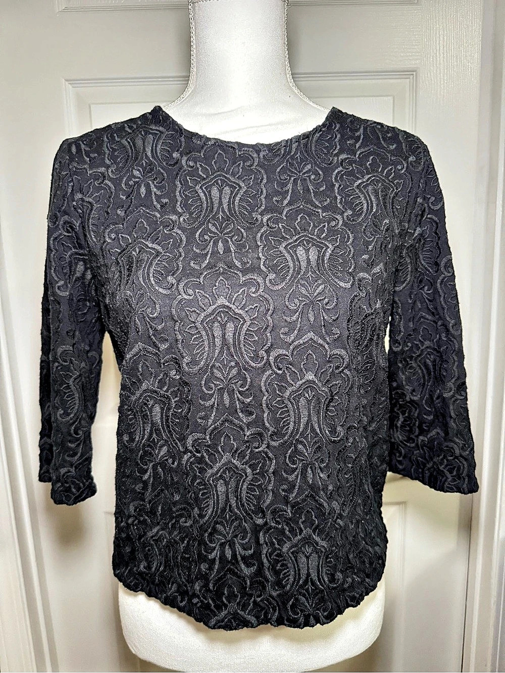 J.CREW Paisley Long Sleeve Blouse in Black Size Medium